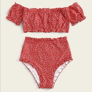 NWOT Ditsy Floral Frill Trim Bardot Bikini Swimsuit